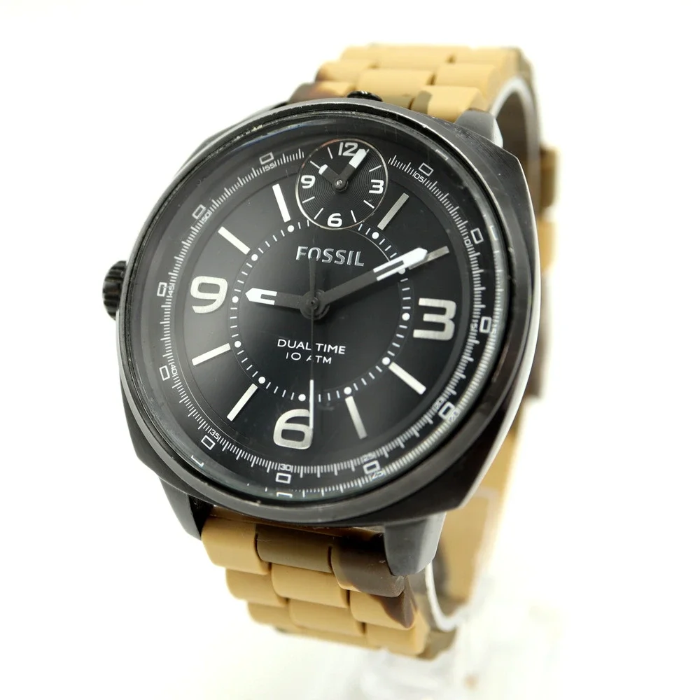 Fossil Dual Time Mens Jumbo 50mm Black Watch Lefty Camo Silicone w New Battery